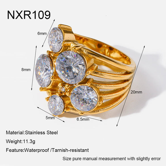 Wholesale Light Luxury Geometric Multizirconia 18K Goldplated Stainless Steel Rings For Women