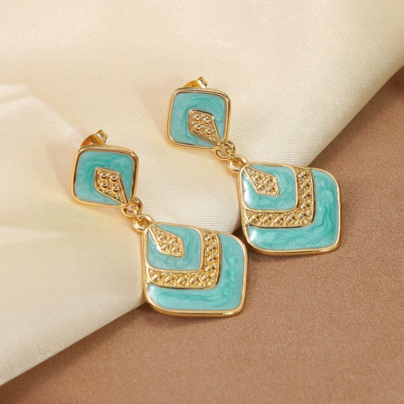 Wholesale Light Luxury Geometric Oil Dripping Stainless Steel Earrings For Women