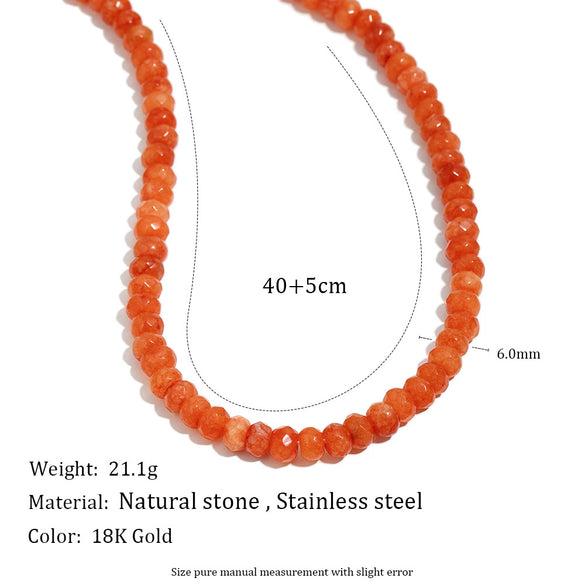 Wholesale Light Luxury Geometric Opal Red Agate Natural Stone Stainless Steel 18K Gold Plated Necklace For Women