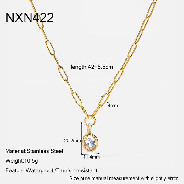 Wholesale Light Luxury Geometric Oval Zircon Pendant Clavicle Chain 18K Gold Plated Stainless Steel Necklace For Women