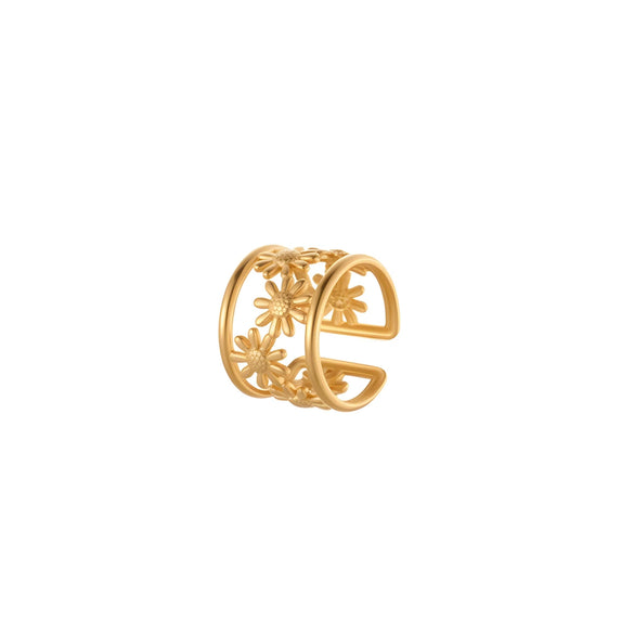 Wholesale Light Luxury Geometric Pearl Flower Stainless Steel Electroplated Women's Ring Accessories