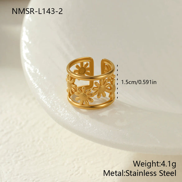 Wholesale Light Luxury Geometric Pearl Flower Stainless Steel Electroplated Women's Ring Accessories