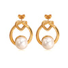 Wholesale Light Luxury Geometric Pearl Stainless Steel Electroplated Earrings For Women