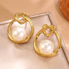 Wholesale Light Luxury Geometric Pearl Stainless Steel Electroplated Earrings For Women