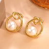 Wholesale Light Luxury Geometric Pearl Stainless Steel Electroplated Earrings For Women