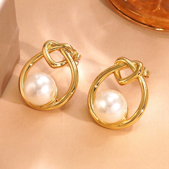 Wholesale Light Luxury Geometric Pearl Stainless Steel Electroplated Earrings For Women