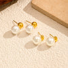 Wholesale Light Luxury Geometric Pearl Women's Earrings With Vacuum Real Gold Plating