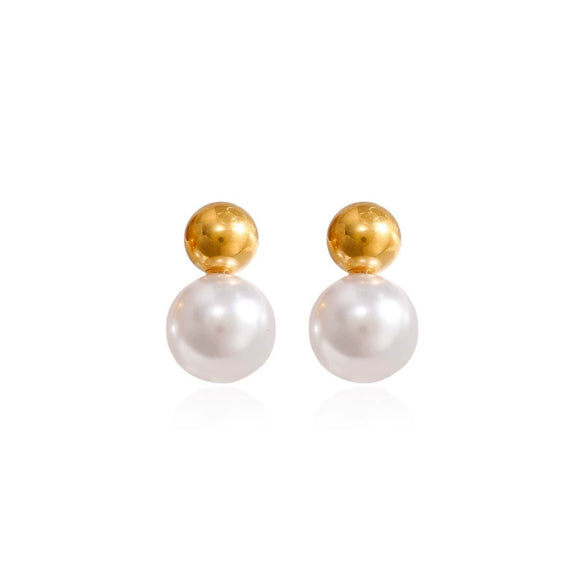 Wholesale Light Luxury Geometric Pearl Women's Earrings With Vacuum Real Gold Plating
