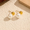 Wholesale Light Luxury Geometric Pearl Women's Earrings With Vacuum Real Gold Plating