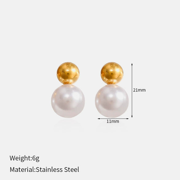 Wholesale Light Luxury Geometric Pearl Women's Earrings With Vacuum Real Gold Plating