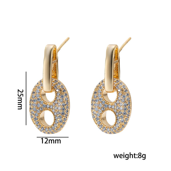 Wholesale Light Luxury Geometric Pig Nose Earrings And Necklaces Set Real Gold Electroplated With Diamonds Inlaid Titanium Steel And Environmentally Friendly Copper For Women