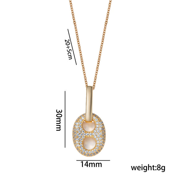 Wholesale Light Luxury Geometric Pig Nose Earrings And Necklaces Set Real Gold Electroplated With Diamonds Inlaid Titanium Steel And Environmentally Friendly Copper For Women