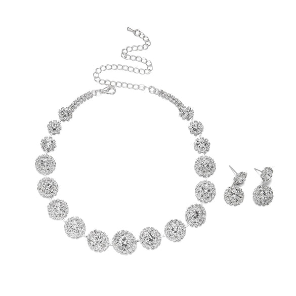 Wholesale Light Luxury Geometric Rhinestone And Copper Electroplated Necklace And Earrings Set For Women