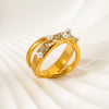 Wholesale Light Luxury Geometric Rhinestone Imitation Pearl 18K Goldplated Stainless Steel Ring For Women
