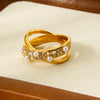 Wholesale Light Luxury Geometric Rhinestone Imitation Pearl 18K Goldplated Stainless Steel Ring For Women
