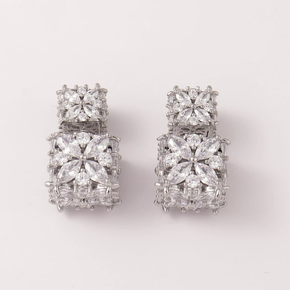 Wholesale Light Luxury Geometric Rhombus Inlaid Zircon Copper S925 Silver Needle Earrings