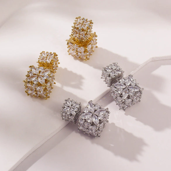 Wholesale Light Luxury Geometric Rhombus Inlaid Zircon Copper S925 Silver Needle Earrings