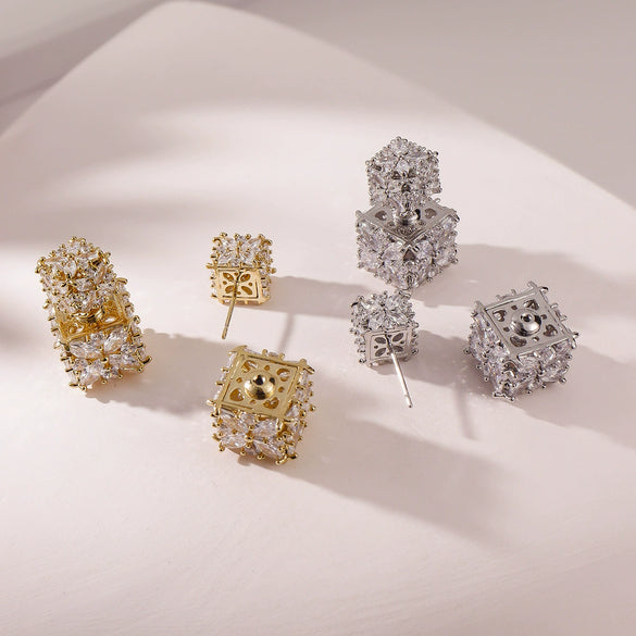 Wholesale Light Luxury Geometric Rhombus Inlaid Zircon Copper S925 Silver Needle Earrings