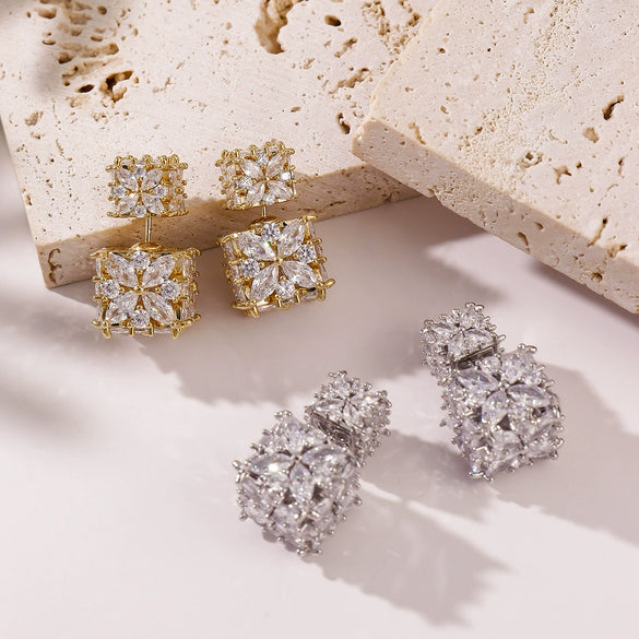 Wholesale Light Luxury Geometric Rhombus Inlaid Zircon Copper S925 Silver Needle Earrings
