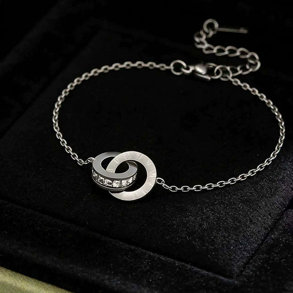 Wholesale Light Luxury Geometric Roman Numeral Stainless Steel Electroplated Double Ring Bracelet For Women