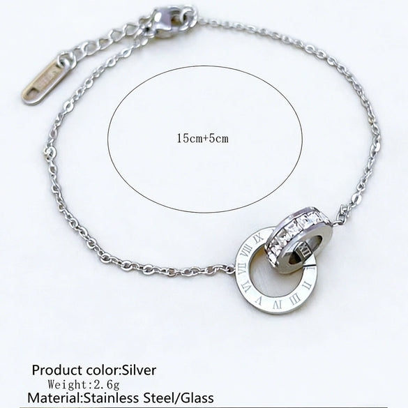 Wholesale Light Luxury Geometric Roman Numeral Stainless Steel Electroplated Double Ring Bracelet For Women