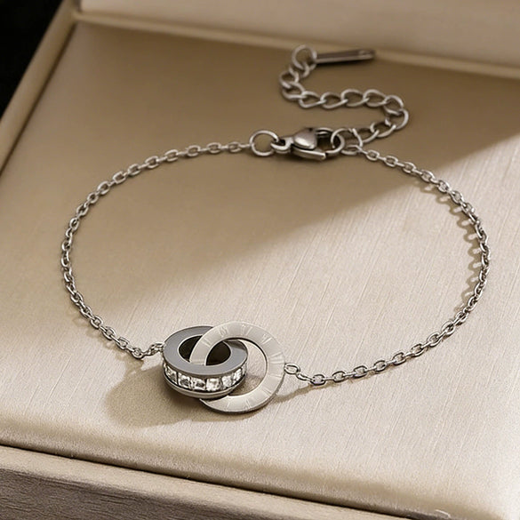 Wholesale Light Luxury Geometric Roman Numeral Stainless Steel Electroplated Double Ring Bracelet For Women