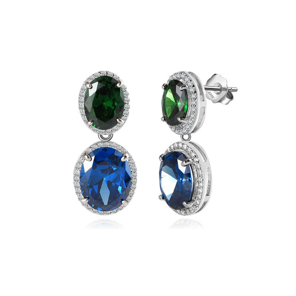 Wholesale Light Luxury Geometric S925 Sterling Silver Electroplated Earrings With Zirconium Emerald Sapphire