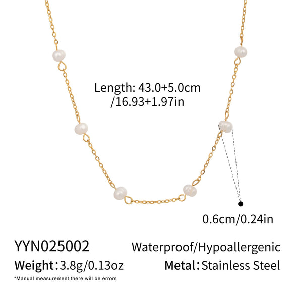 Wholesale Light Luxury Geometric Sea Life Pattern Electroplated Stainless Steel Pearl Beaded Necklace And Bracelet Jewelry For Girls