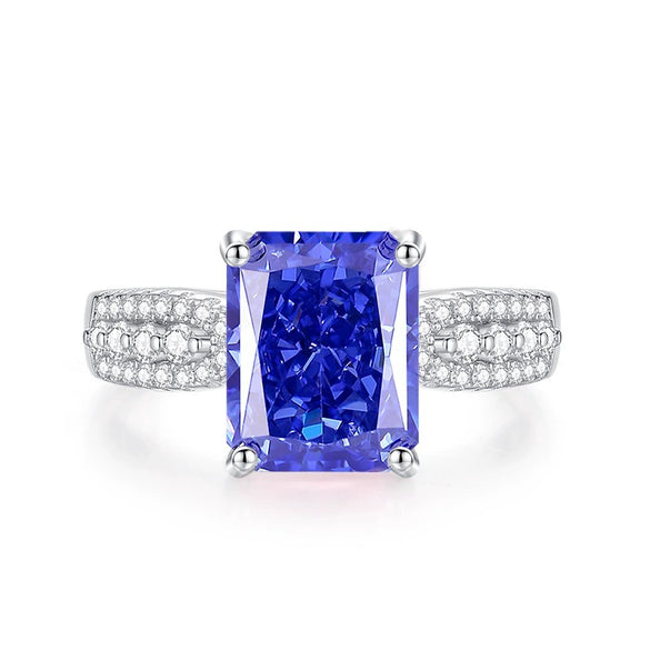 Wholesale Light Luxury Geometric Silver Ring With S925 Sterling Silver And Cultivation Emerald Gemstone And High Carbon Diamond