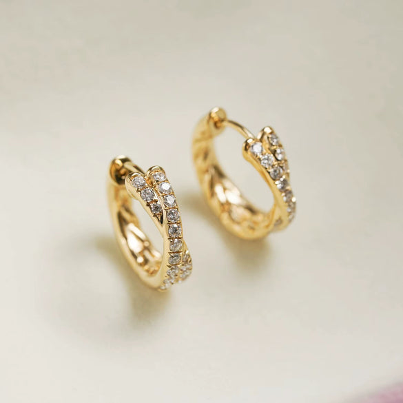 Wholesale Light Luxury Geometric Silver S925 Diamond Double Row Cross Earrings Plated With 18K Gold For Women