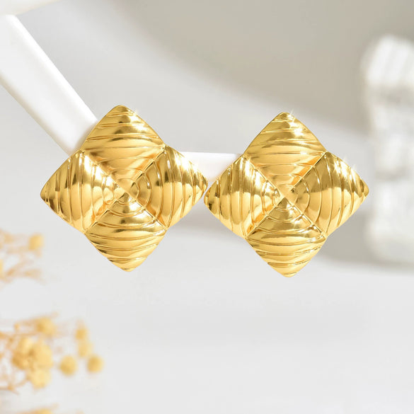 Wholesale Light Luxury Geometric Square Texture Stainless Steel Stamped Earrings For Women
