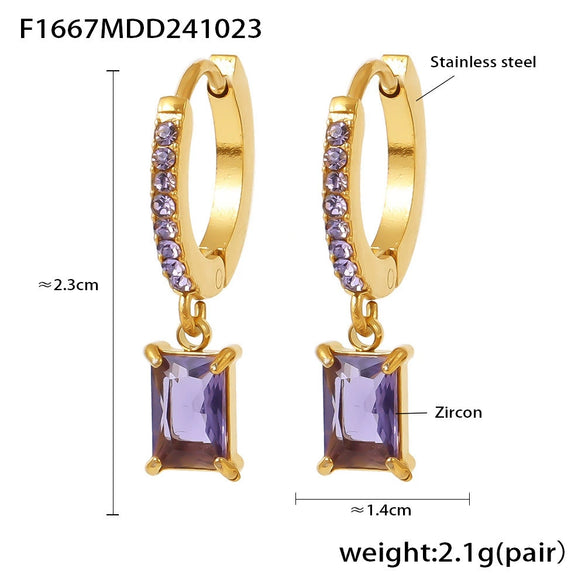 Wholesale Light Luxury Geometric Square Zircon Earrings Stainless Steel 18K Gold Plated