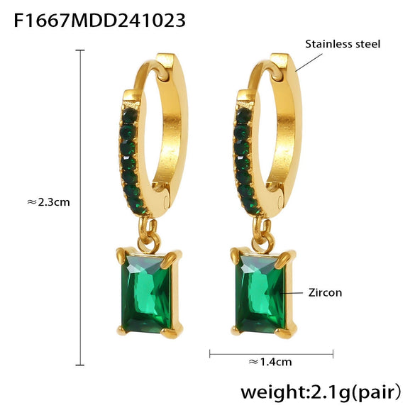 Wholesale Light Luxury Geometric Square Zircon Earrings Stainless Steel 18K Gold Plated