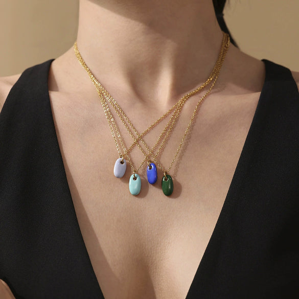 Wholesale Light Luxury Geometric Stainless Steel And Enamel Glaze Electroplated Pendant Clavicle Necklace For Women