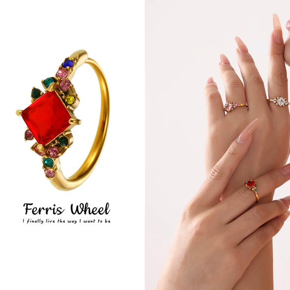 Wholesale Light Luxury Geometric Stainless Steel And Zircon Electroplated Adjustable Ring For Women And Men