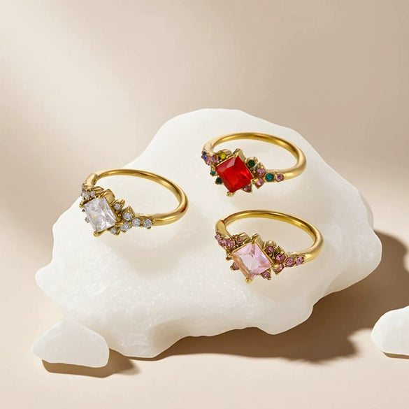 Wholesale Light Luxury Geometric Stainless Steel And Zircon Electroplated Adjustable Ring For Women And Men