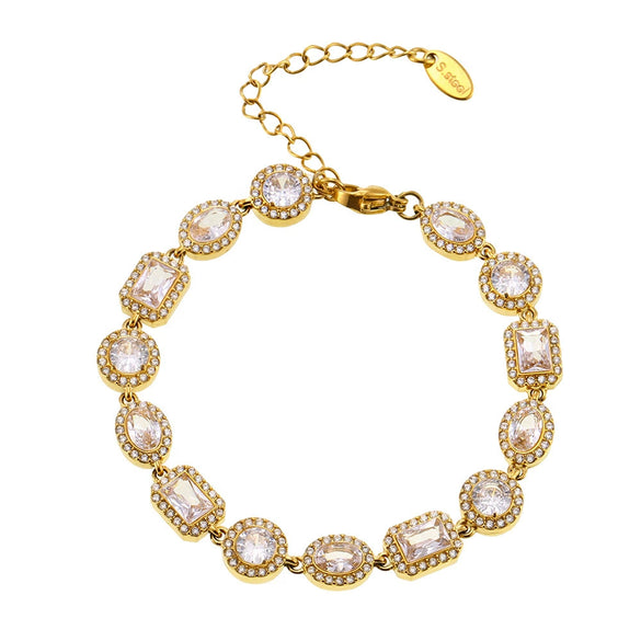 Wholesale Light Luxury Geometric Stainless Steel Diamond Bracelet With Electroplating Treatment