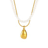 Wholesale Light Luxury Geometric 316L Stainless Steel Double Layer Water Drop Pendant Necklace Pvd Electroplated