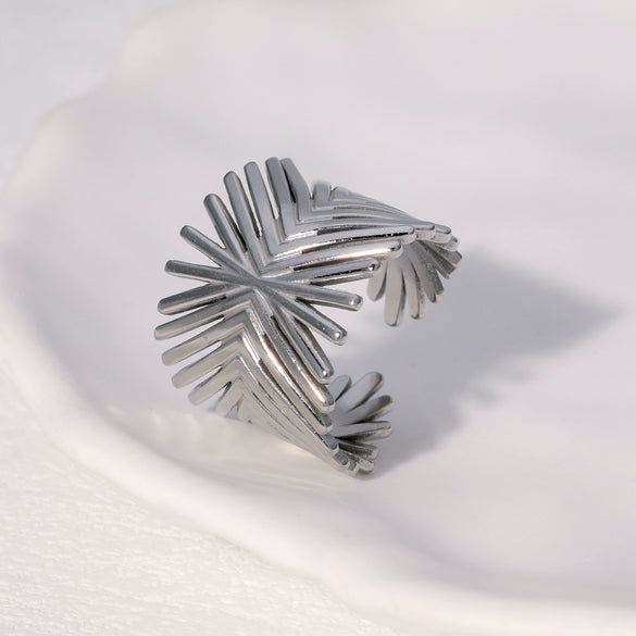 Wholesale Light Luxury Geometric Stainless Steel Electroplated Adjustable Open Ring For Women And Men