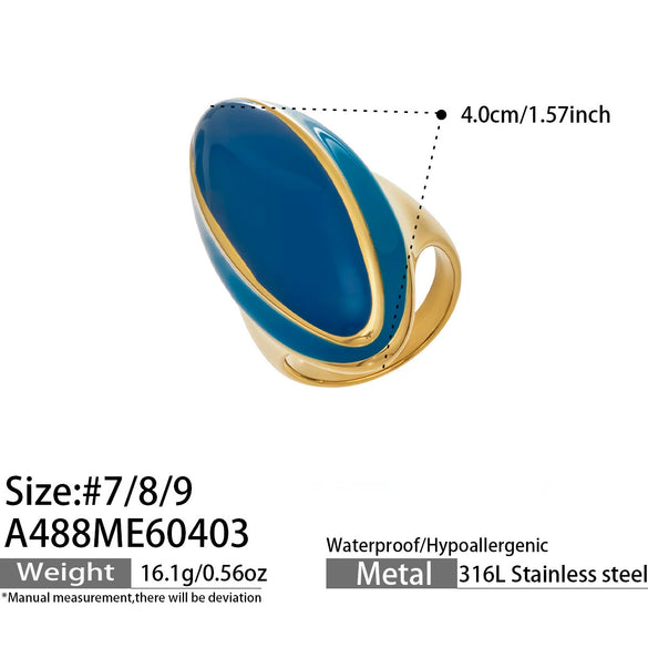 Wholesale Light Luxury Geometric Stainless Steel Electroplated Colorful Enamel Water Drop Rings For Women