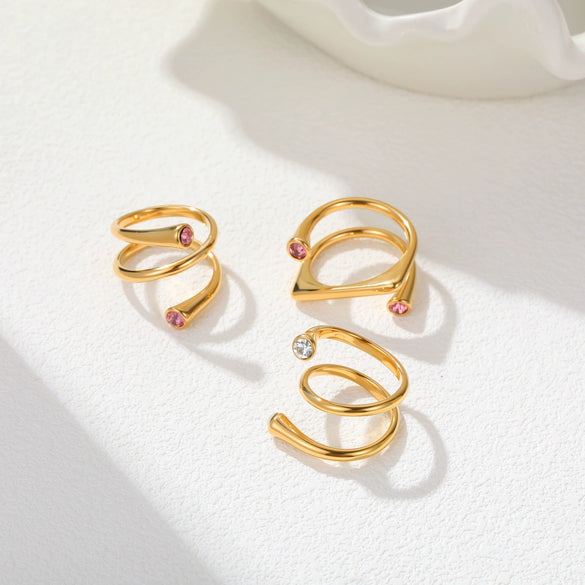 Wholesale Light Luxury Geometric Stainless Steel Electroplated Doublecircle Open Ring Women's Jewelry