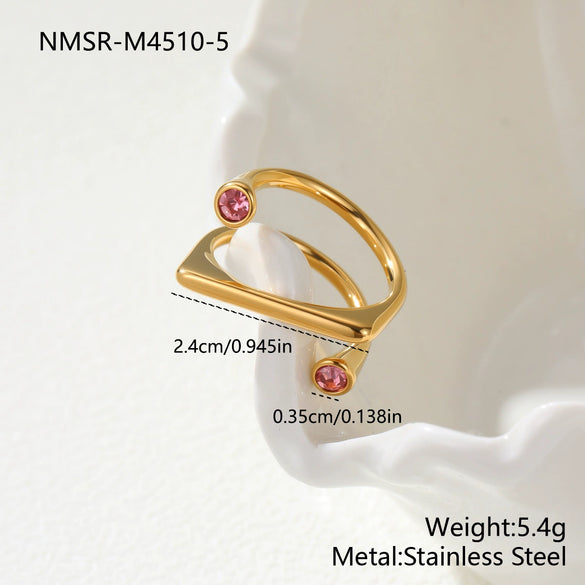 Wholesale Light Luxury Geometric Stainless Steel Electroplated Doublecircle Open Ring Women's Jewelry