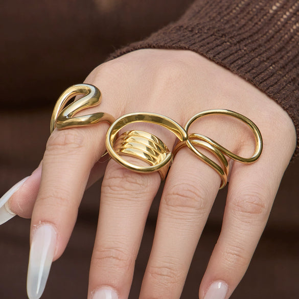 Wholesale Light Luxury Geometric Stainless Steel Electroplated Finger Ring Set For Women