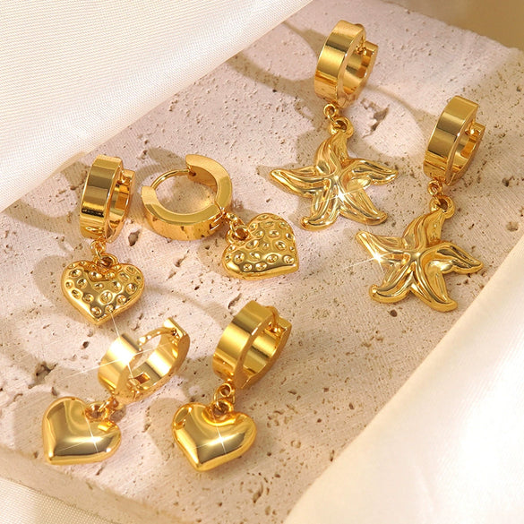 Wholesale Light Luxury Geometric Stainless Steel Electroplated Heart And Star Shape Earrings For Women