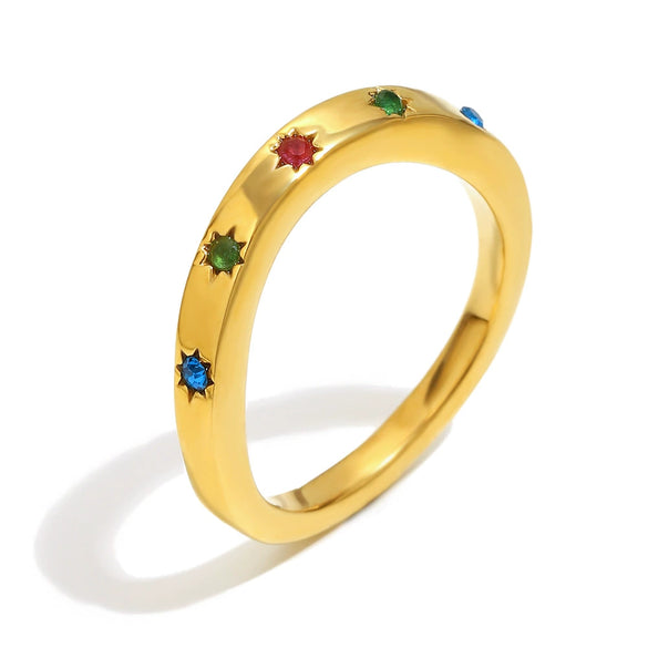 Wholesale Light Luxury Geometric Stainless Steel Electroplated 18K Gold Color Diamond Eightpointed Star Ring For Women