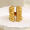 Wholesale Light Luxury Geometric Stainless Steel Electroplated 18K Gold Hammered Pattern Open Ring For Women
