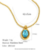Wholesale Light Luxury Geometric Stainless Steel Electroplated 18K Gold Mirror Blue Zirconium Bead Chain Necklace For Women