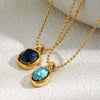 Wholesale Light Luxury Geometric Stainless Steel Electroplated 18K Gold Mirror Blue Zirconium Bead Chain Necklace For Women