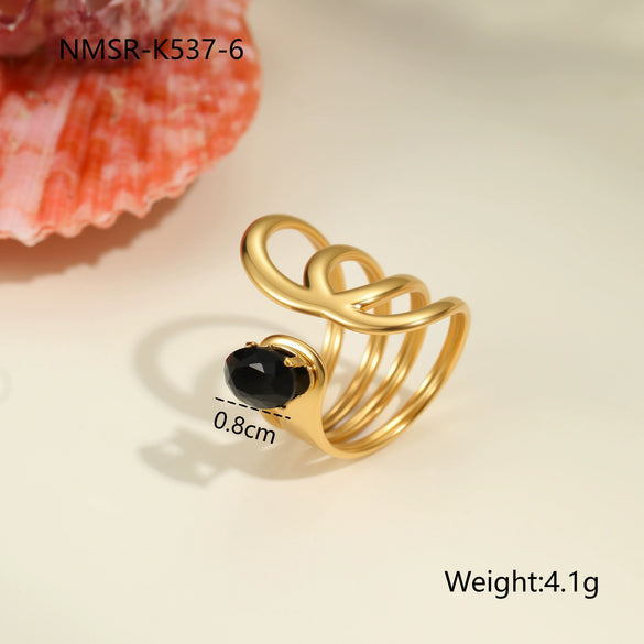 Wholesale Light Luxury Geometric Stainless Steel Electroplated 18K Gold Ring For Women