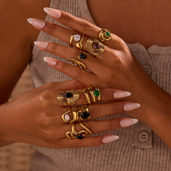 Wholesale Light Luxury Geometric Stainless Steel Electroplated 18K Gold Ring For Women